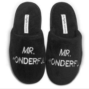 Men's soft, cozy, comfy slippers embroidered with "Mr. Wonderful" .